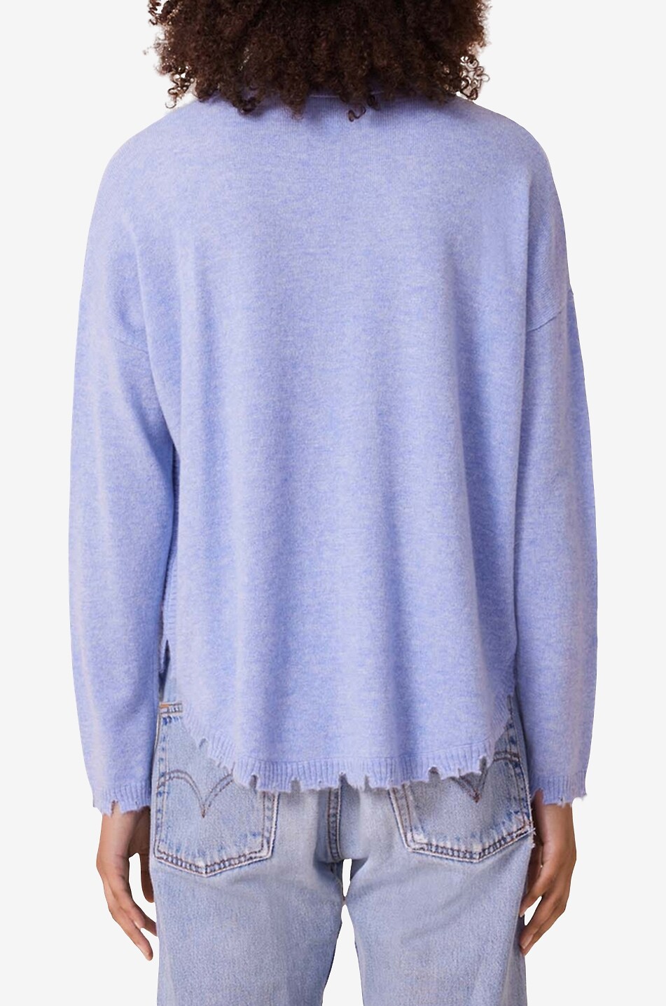 KUJTEN Pull ample à col roulé et bord effiloché en cachemire Mavis Femme BLEU 3