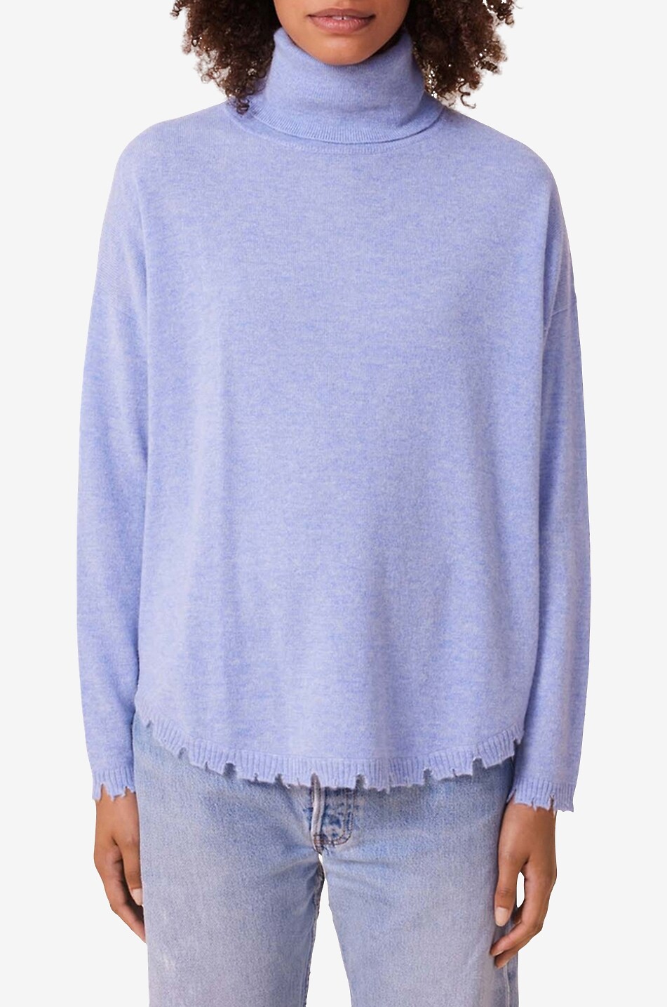 KUJTEN Pull ample à col roulé et bord effiloché en cachemire Mavis Femme BLEU 2