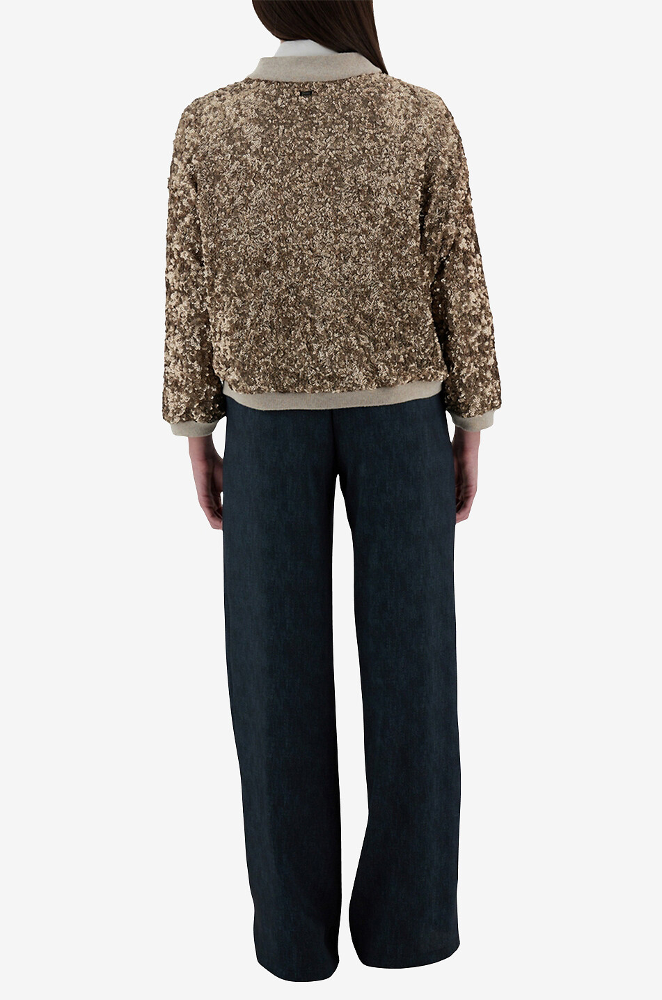 Sequinned varsity bomber jacket