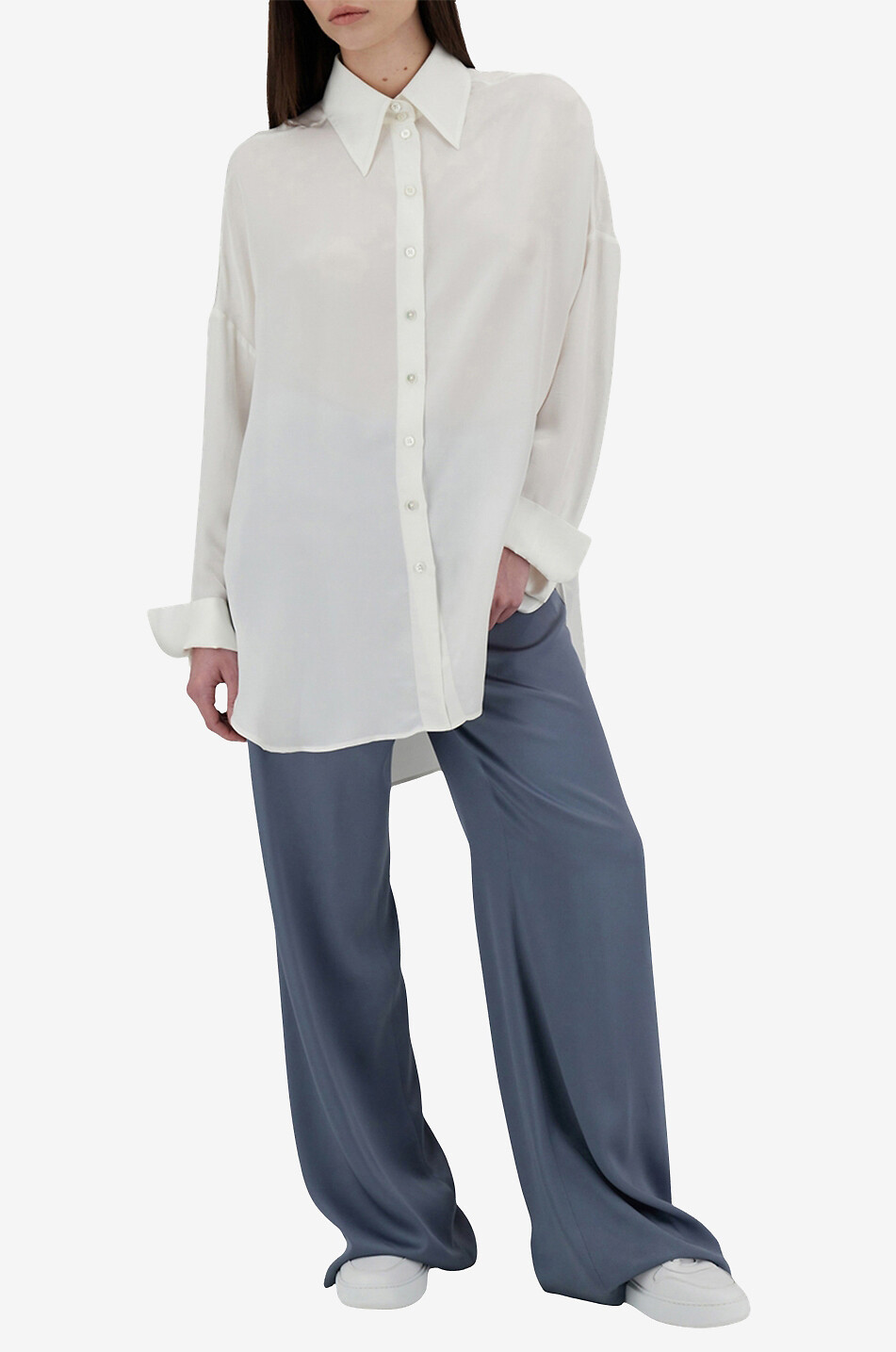 HERNO Chemise oversize satinée Resort Ever Femme BLANC CASSE 3