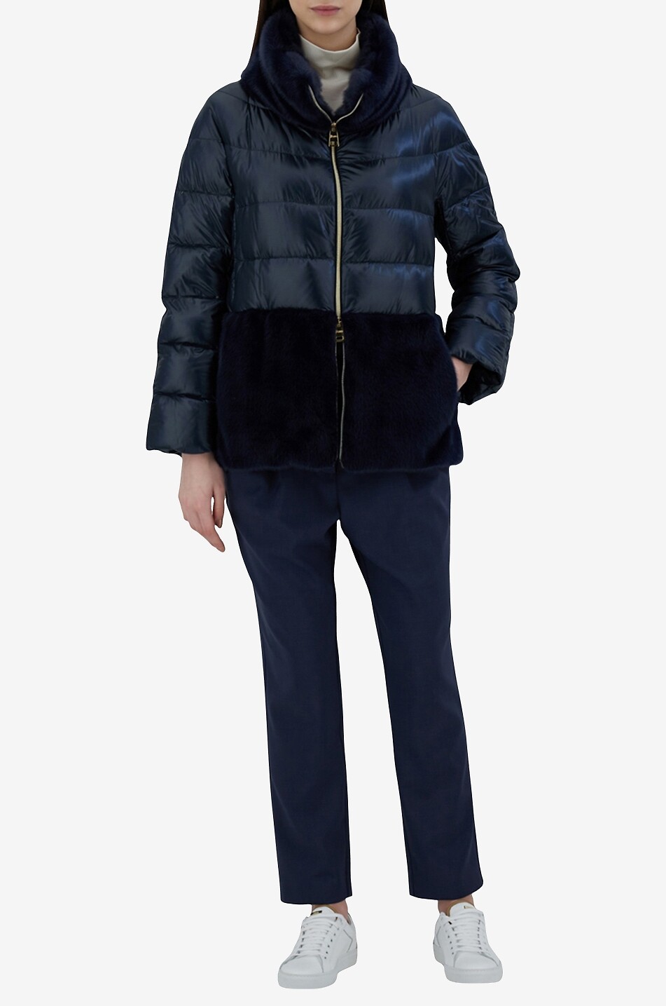 HERNO Kurze Daunenjacke Ultra-Light & Faux Fur Damen DUNKELBLAU 2