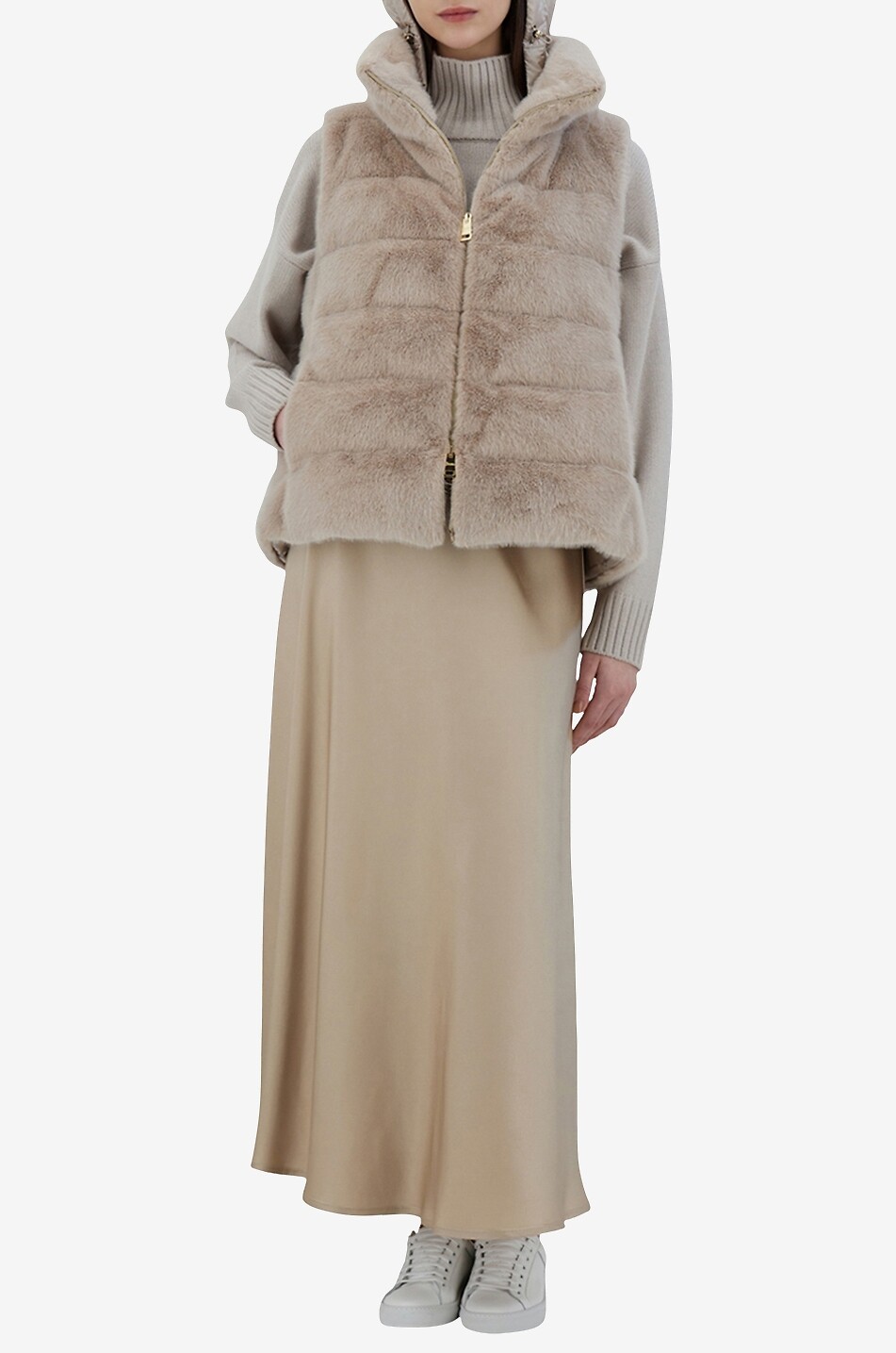 HERNO Ärmellose Daunenjacke mit Kapuze aus Kunstfell Damen BEIGE 2