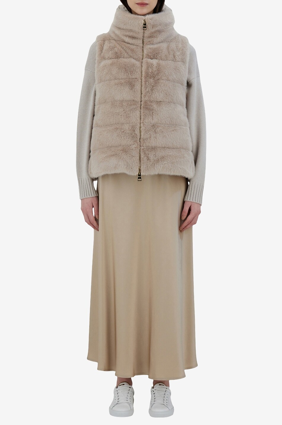 HERNO Ärmellose Daunenjacke mit Kapuze aus Kunstfell Damen BEIGE 3
