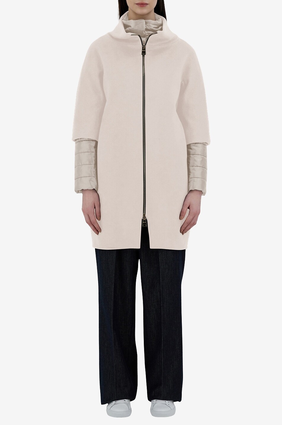 HERNO Manteau bi-matière duvet et laine Femme Beige clair 4
