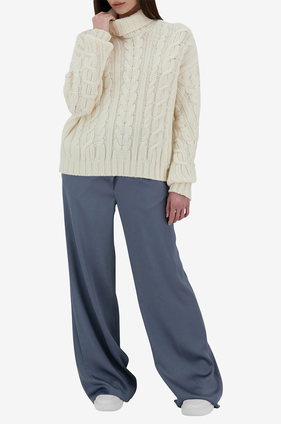 Pull torsadé à col roulé en laine Resort Infinity Braid