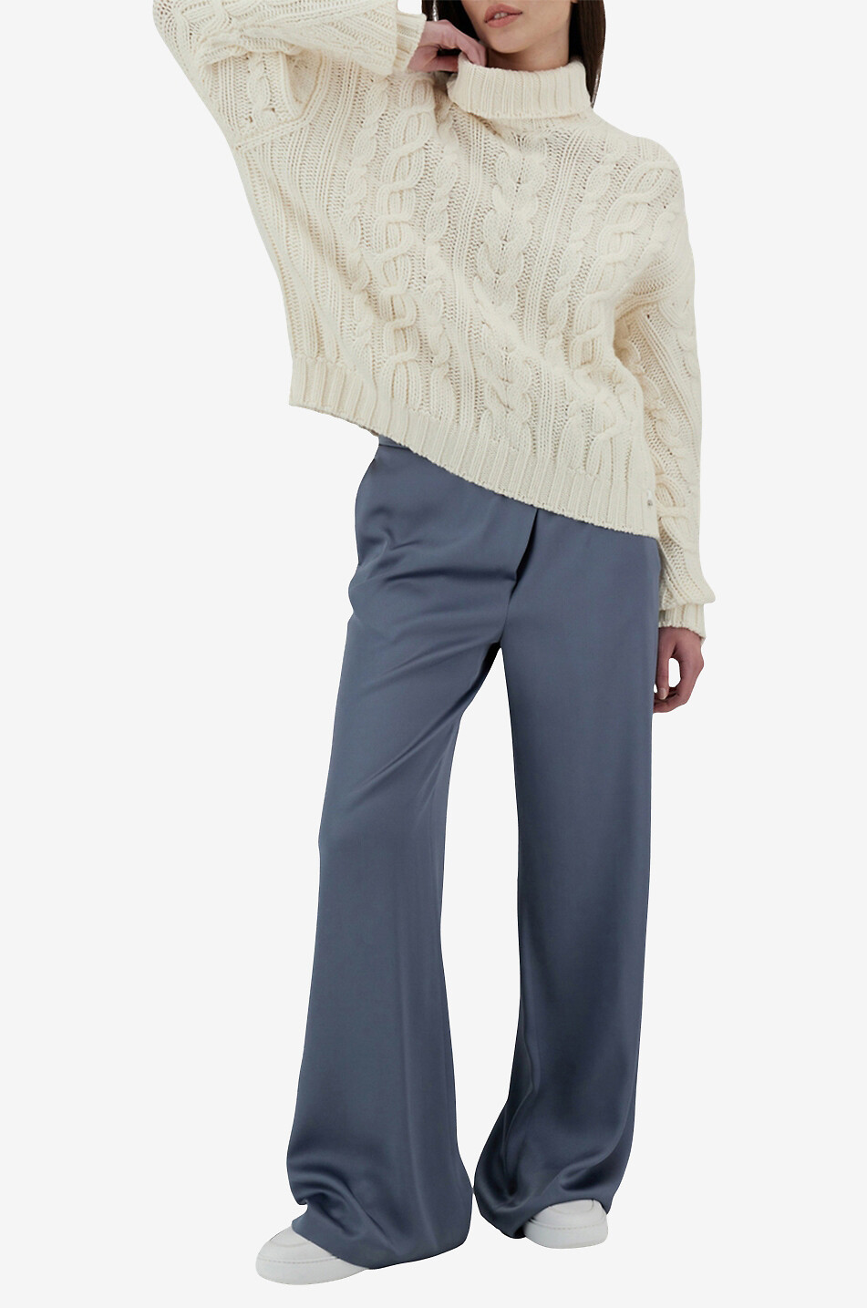 HERNO Pull torsadé à col roulé en laine Resort Infinity Braid Femme BLANC CASSE 4