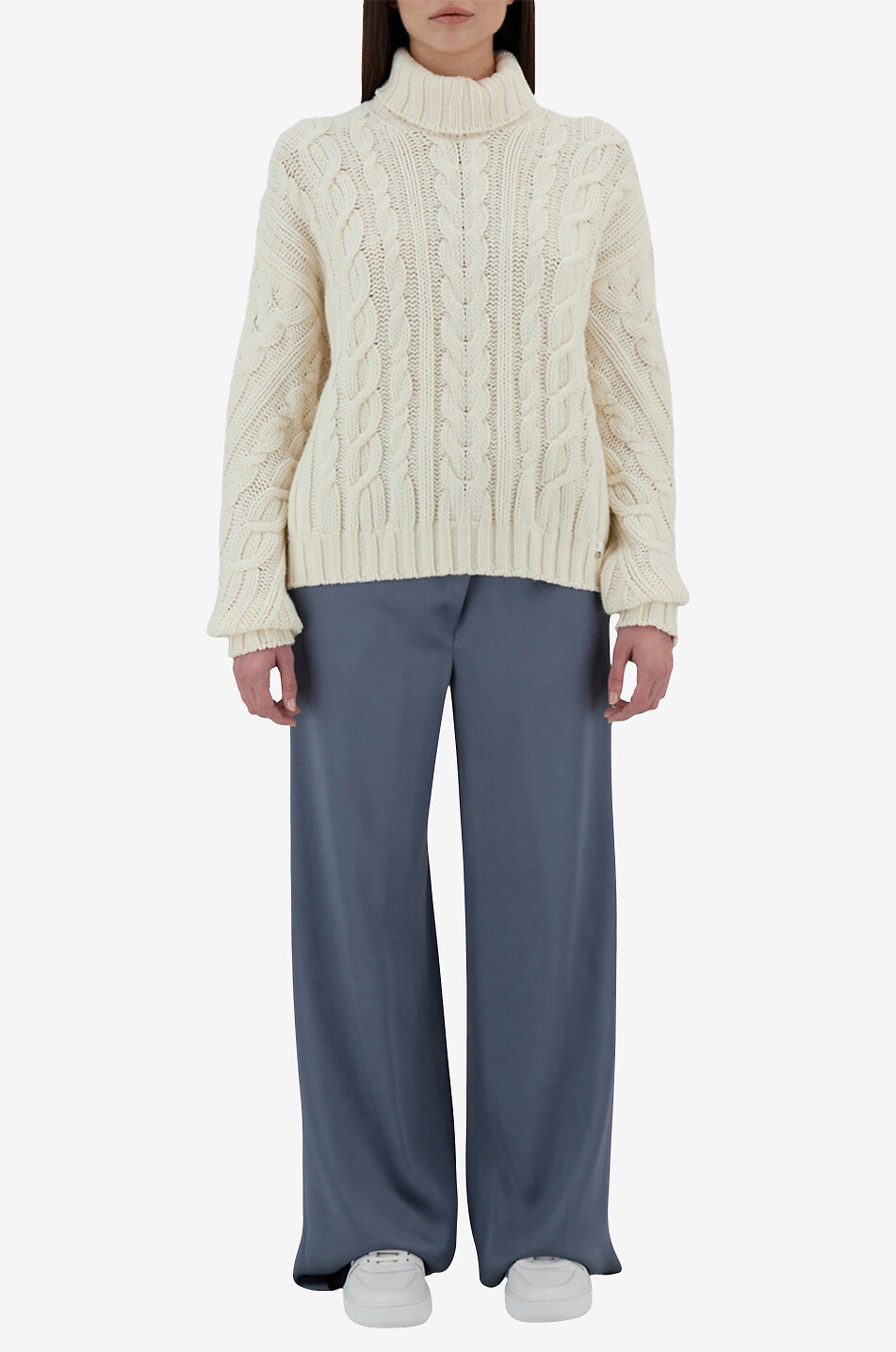 HERNO Pull torsadé à col roulé en laine Resort Infinity Braid Femme BLANC CASSE 5