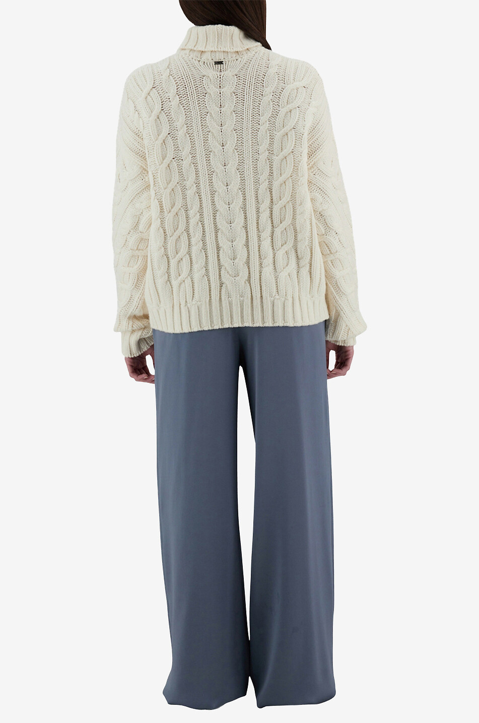 HERNO Pull torsadé à col roulé en laine Resort Infinity Braid Femme BLANC CASSE 6