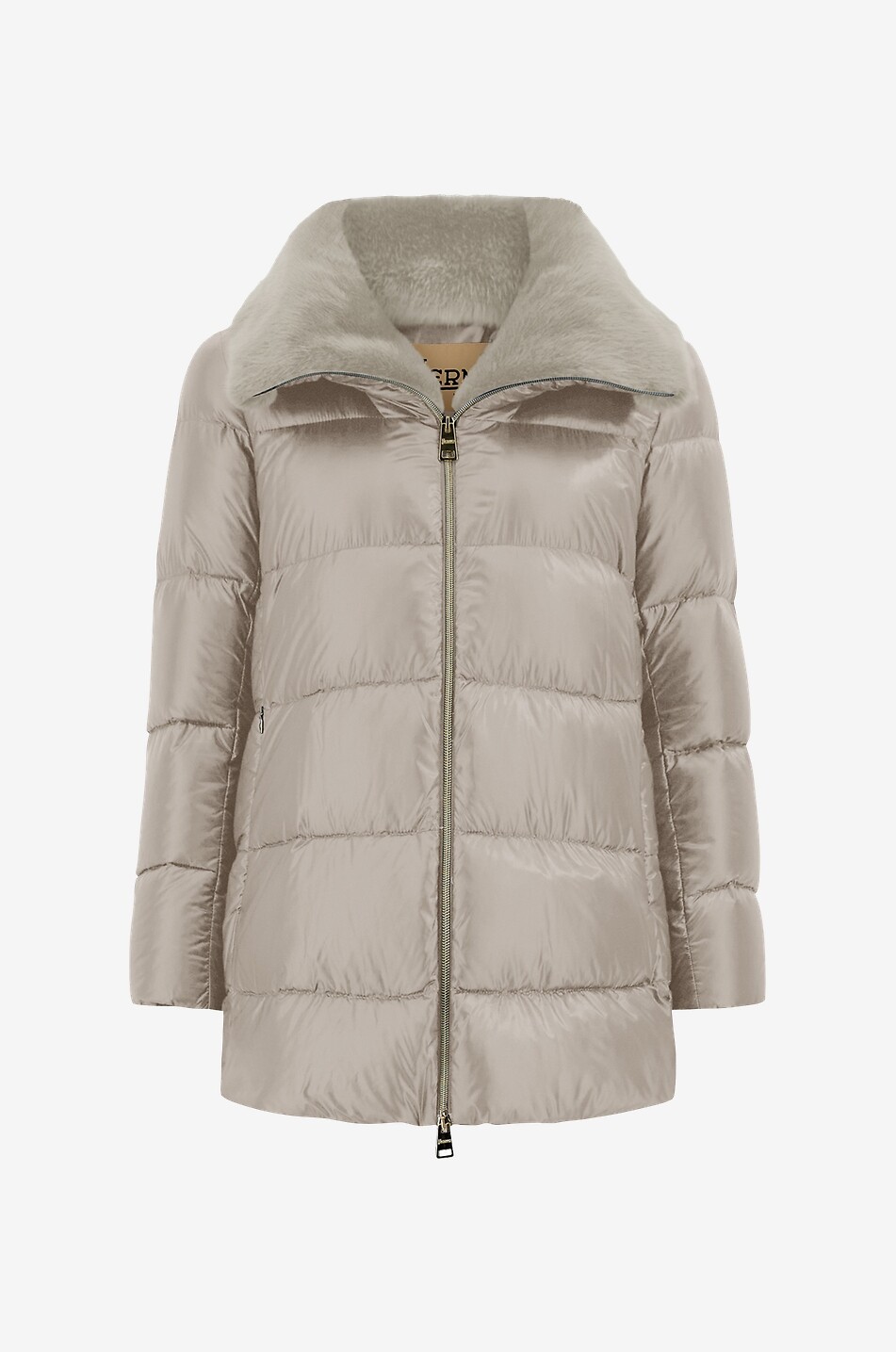 Lightweight A line down jacket with faux fur