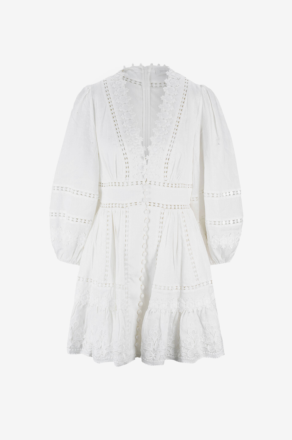 Pop Trimmed linen and lace mini dress