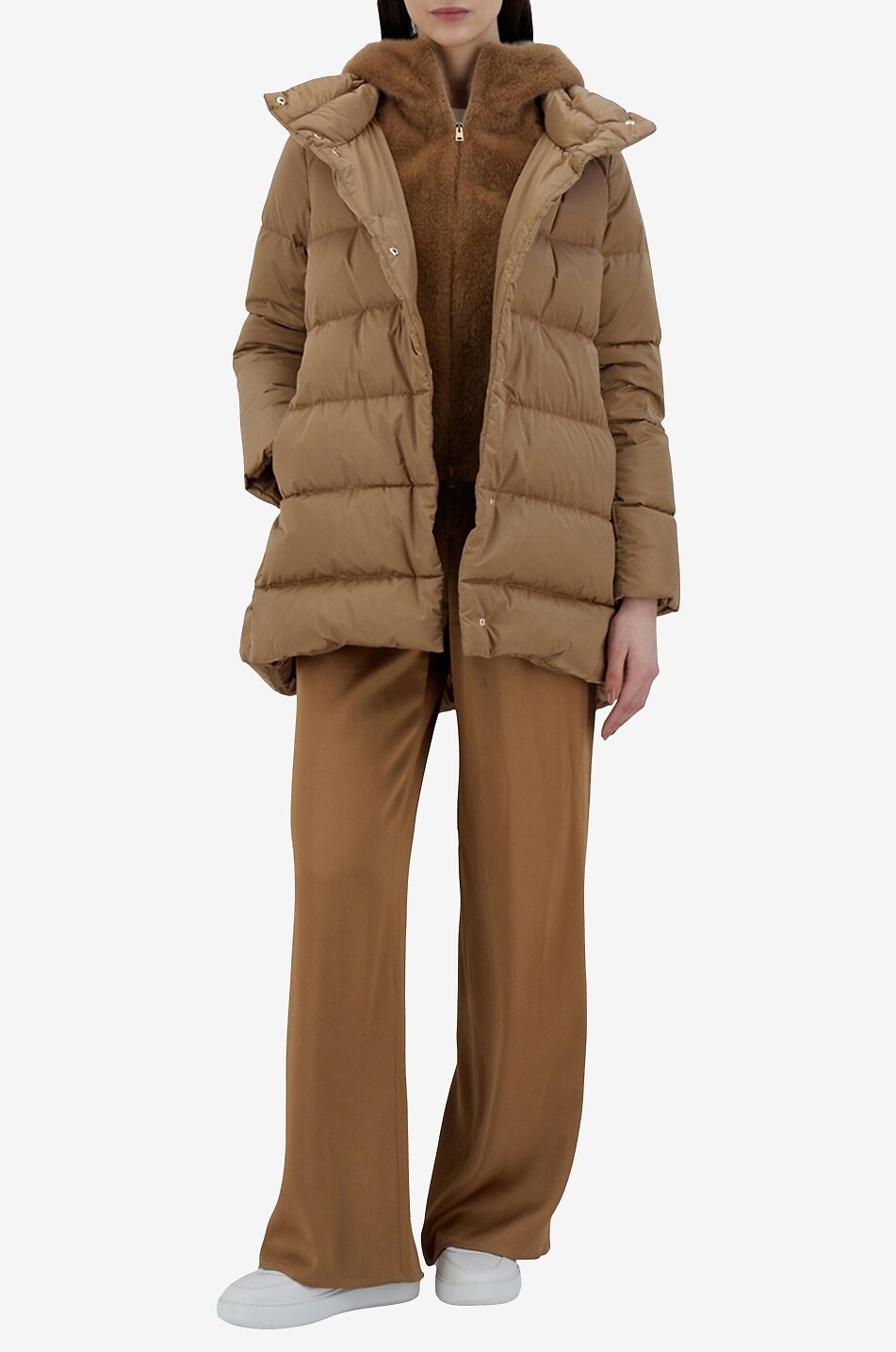 HERNO Halblanger Parka mit Kapuze und Kunstfell Damen KAMELFARBEN 5