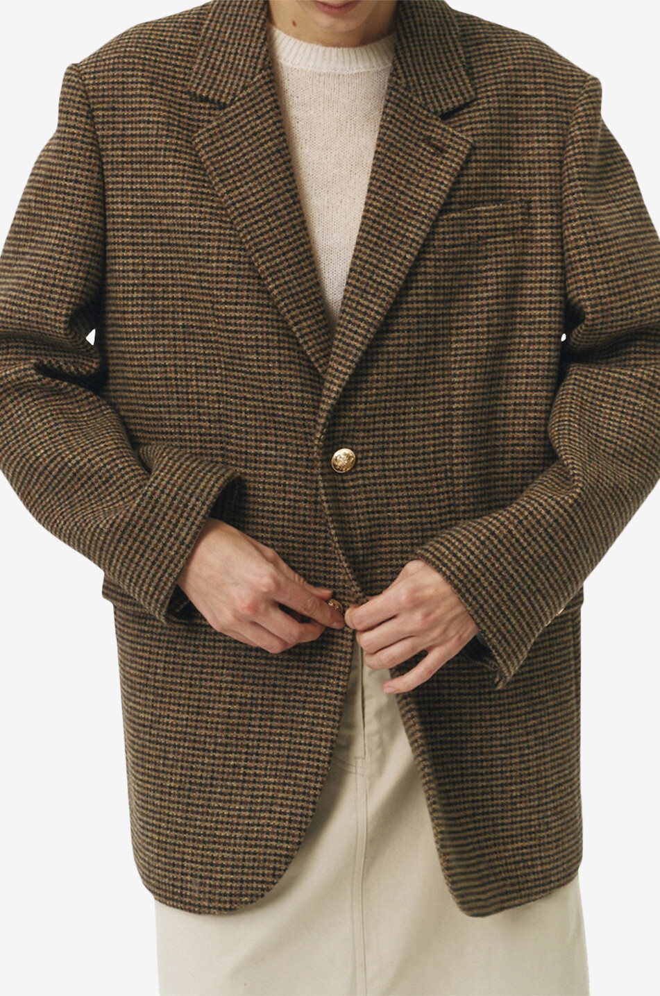 DUNST Unisex houndstooth check wool blazer Women BROWN 4