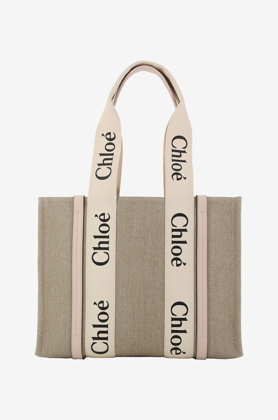 Woody Medium linen and leather tote bag
