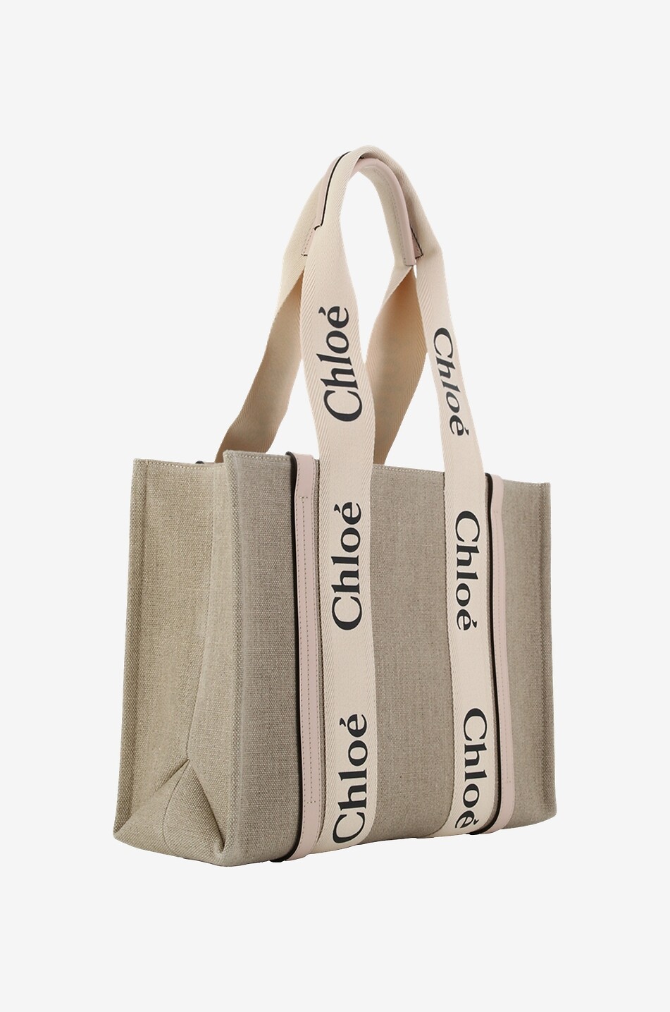 CHLOE Shopper aus Leinen und Leder Woody Medium Damen HELLROSA 2