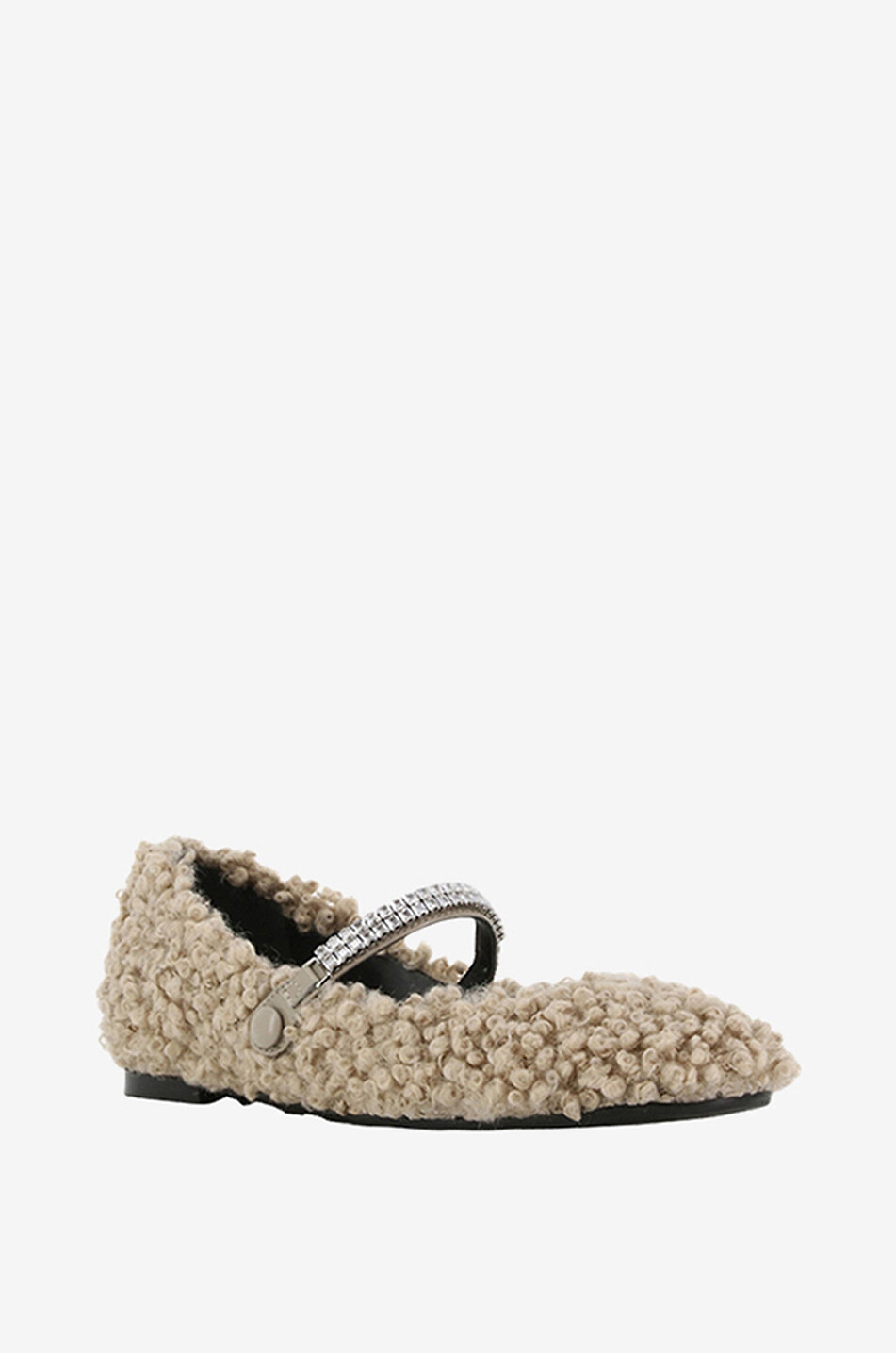 Chafia bouclé plush Mary Jane flats with rhinestone