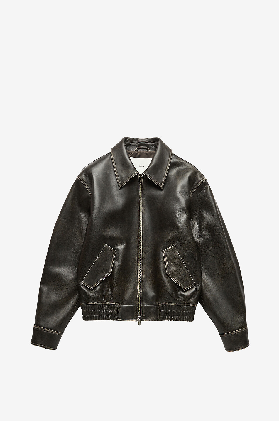 Vintage effect lambskin leather bomber jacket