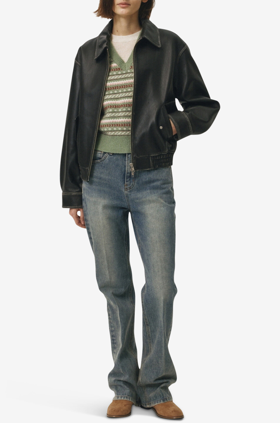 DUNST Vintage effect lambskin leather bomber jacket Women BLACK 2