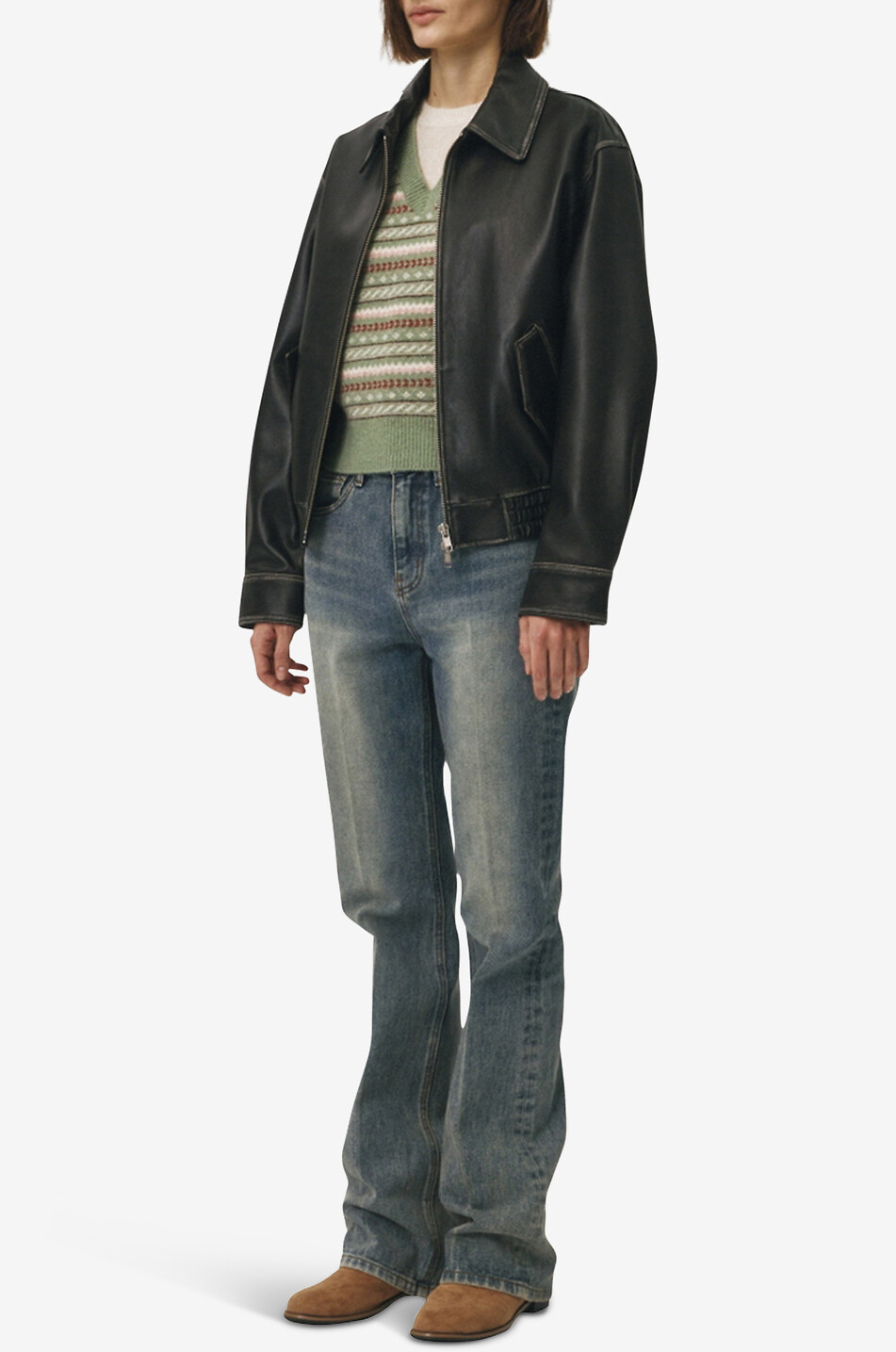 DUNST Vintage effect lambskin leather bomber jacket Women BLACK 3