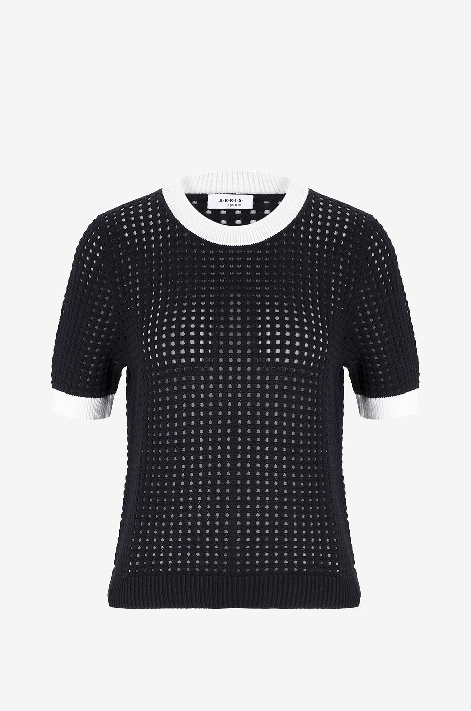 Zweifarbiger Kurzarm-Lochstrickpullover Dot Knit