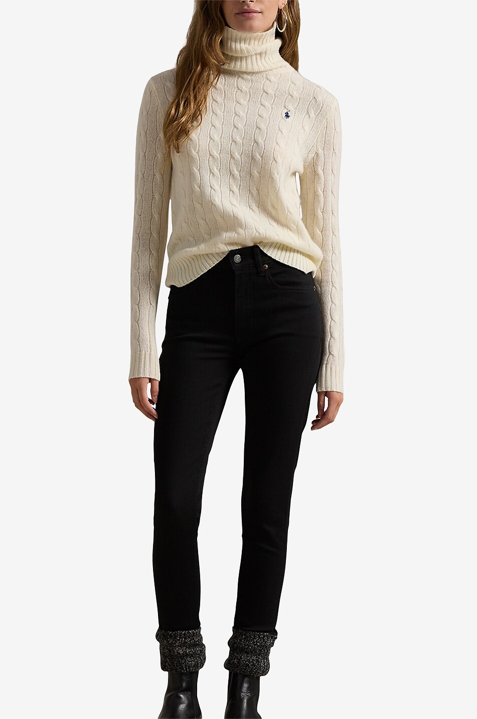 POLO RALPH LAUREN Pony turtleneck cable-knit wool and cashmere jumper Women EGGSHELL 4