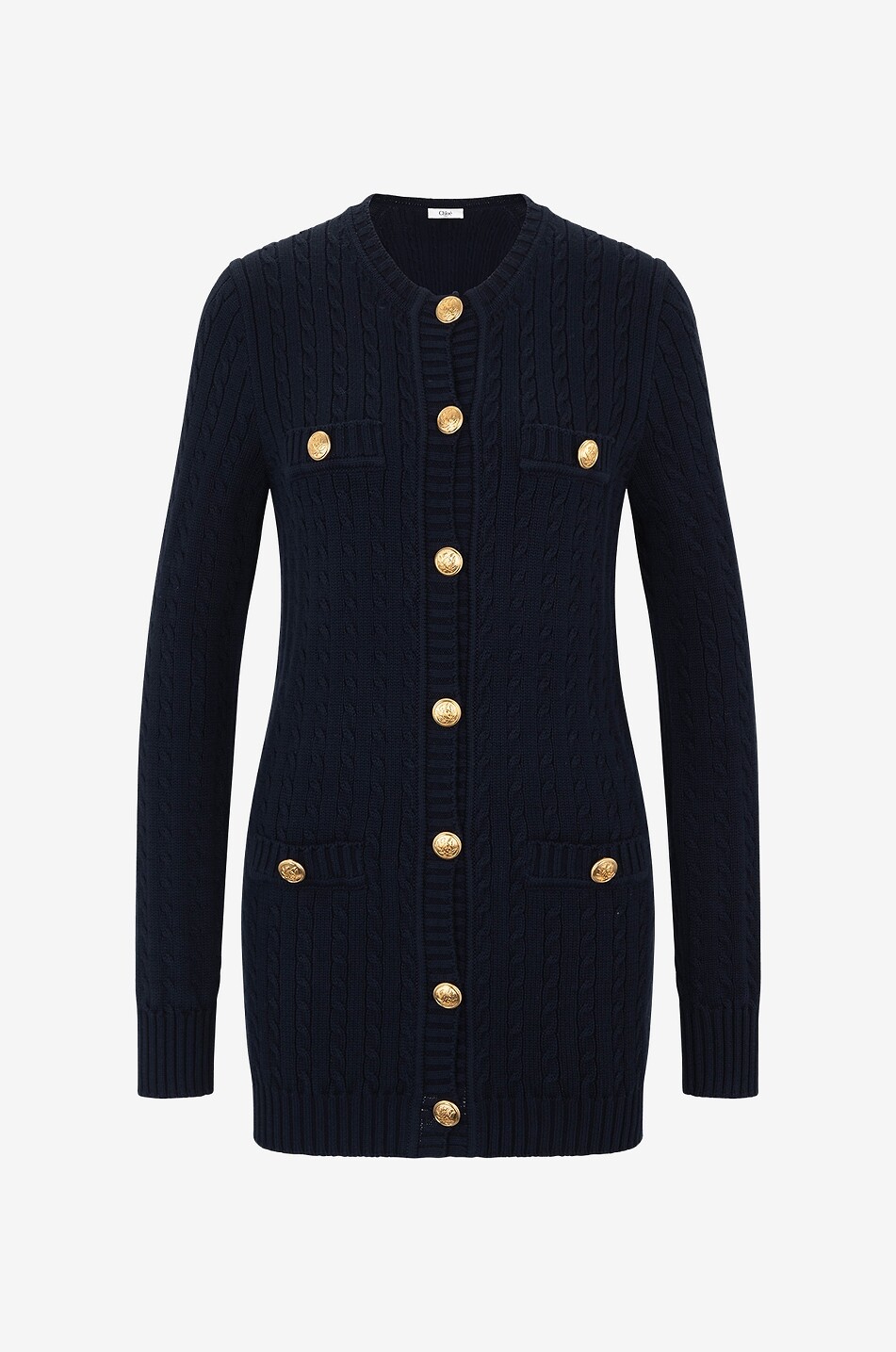 CHLOE Langer Utility-Zopfstrick-Cardigan aus Biobaumwolle Damen DUNKELBLAU 1