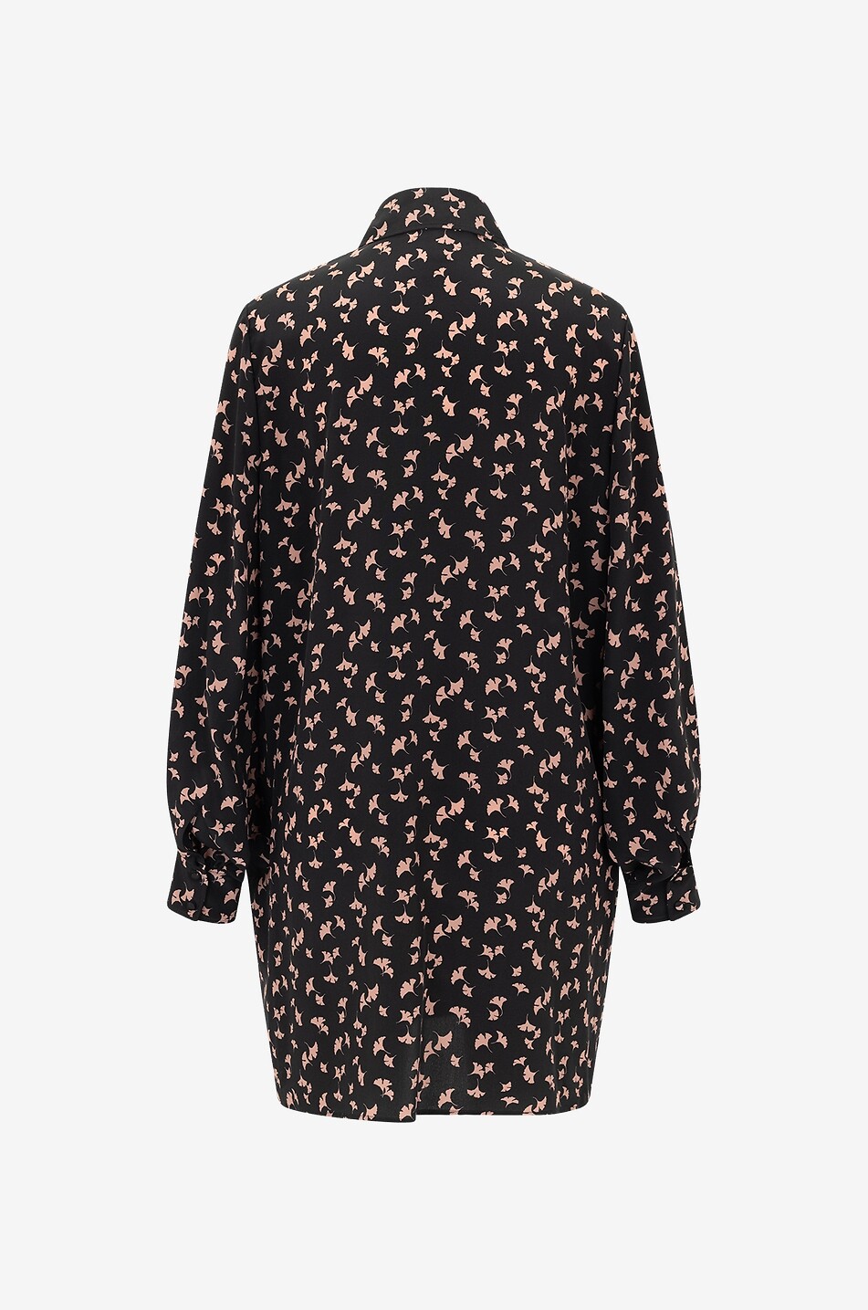 Mini robe chemise en crêpe se soie imprimée feuilles de ginkgo