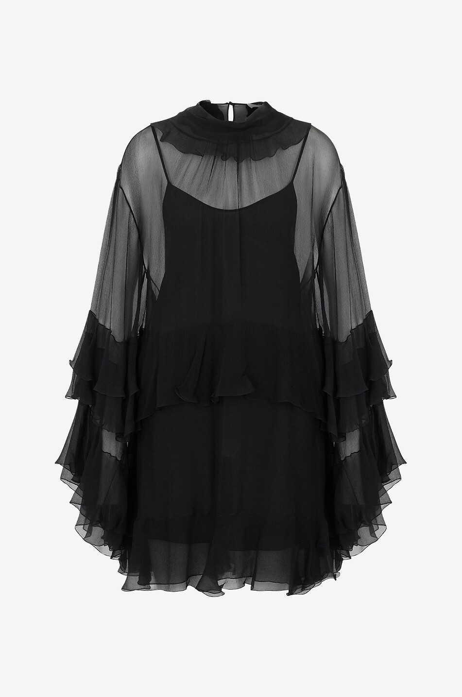 Ruffled silk chiffon mini dress