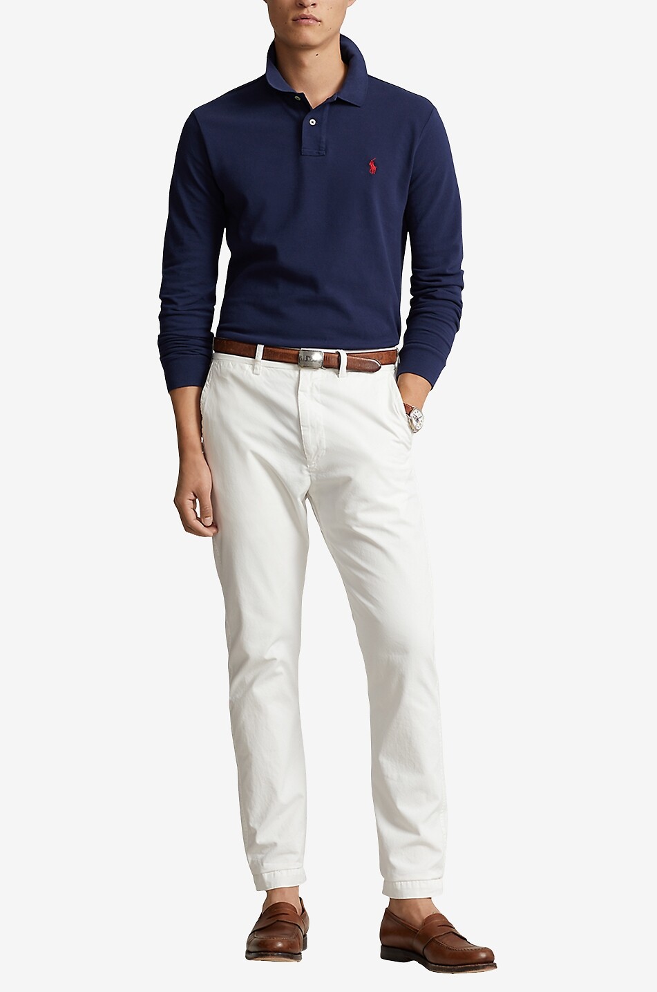 POLO RALPH LAUREN Pony Custom Slim Fit long-sleeved cotton piqué polo shirt Men DARK BLUE 4