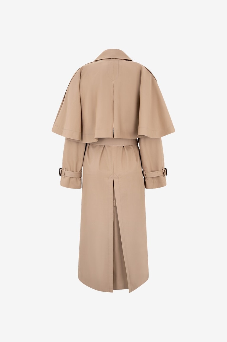 CHLOE Long gabardine trench coat with cape Women BEIGE 2