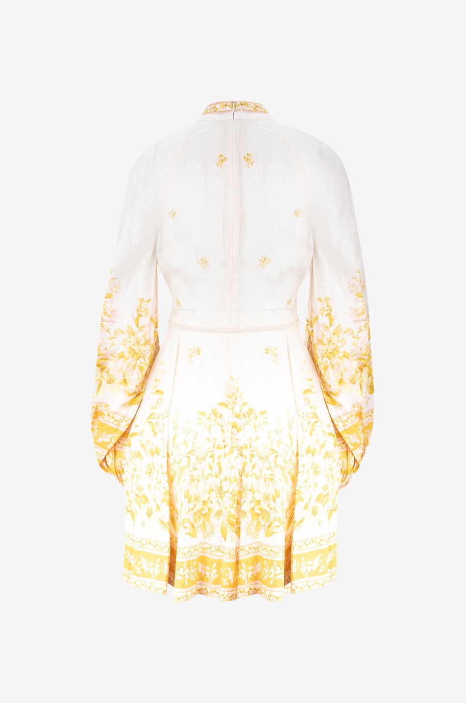 Golden Buttoned floral linen mini shirt dress