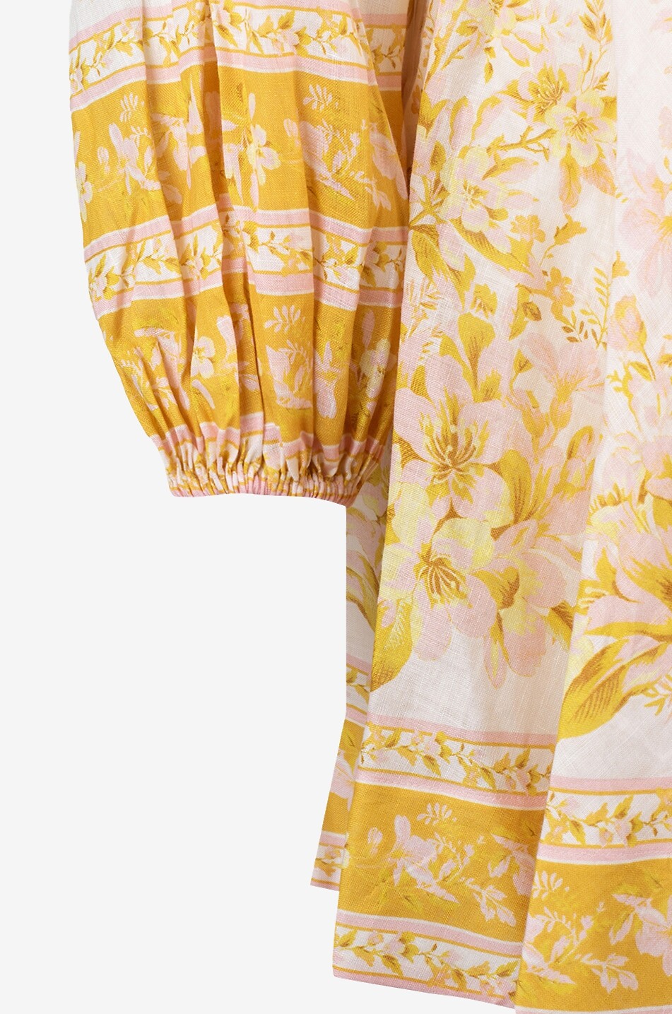 Golden Buttoned floral linen mini shirt dress