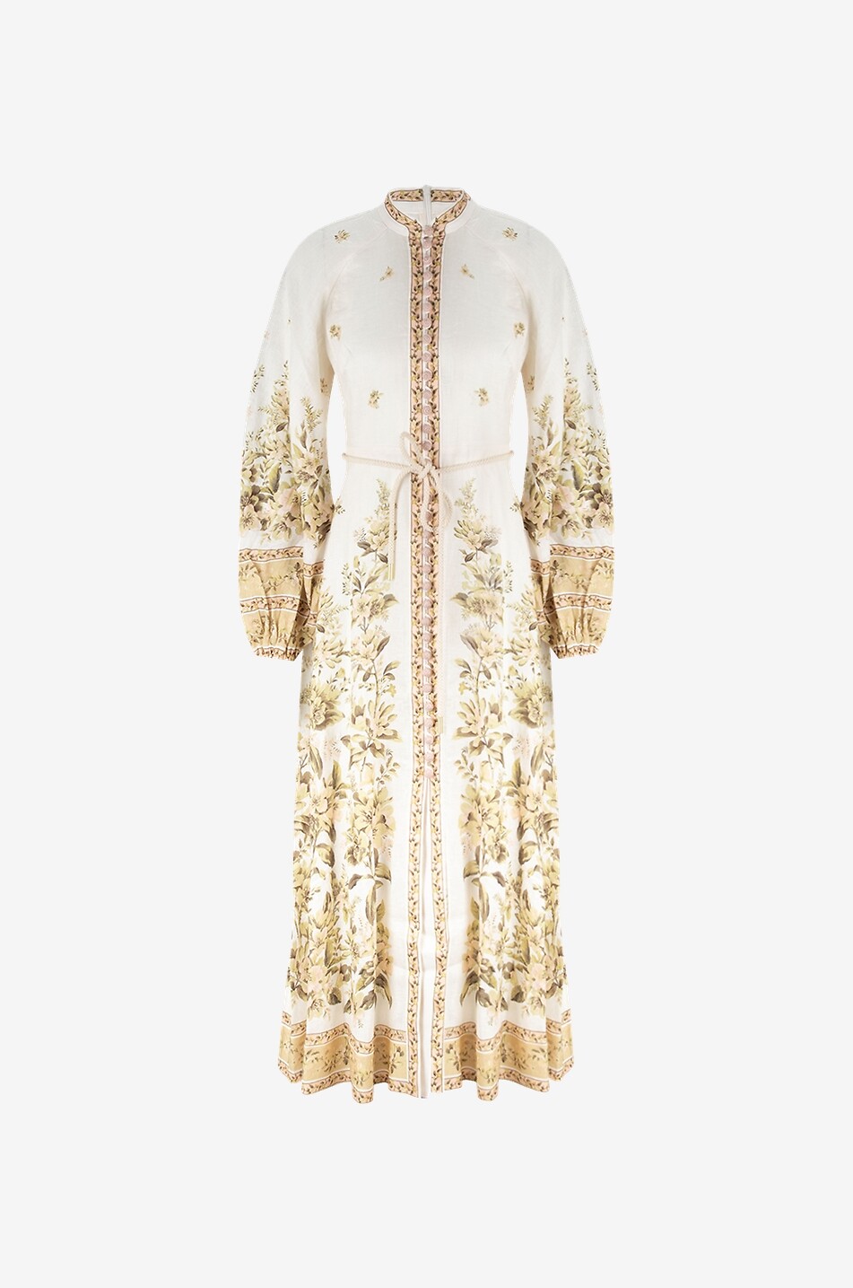 Midi-Hemdkleid aus geblümtem Leinen Golden Buttoned