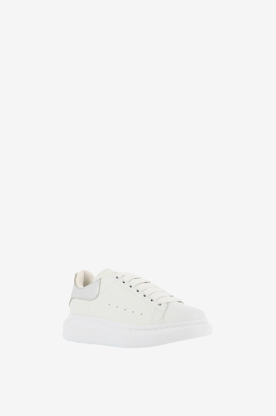 ALEXANDER McQUEEN Baskets basses en cuir lisse à contrefort argenté texturé Oversize Femme BLANC 1