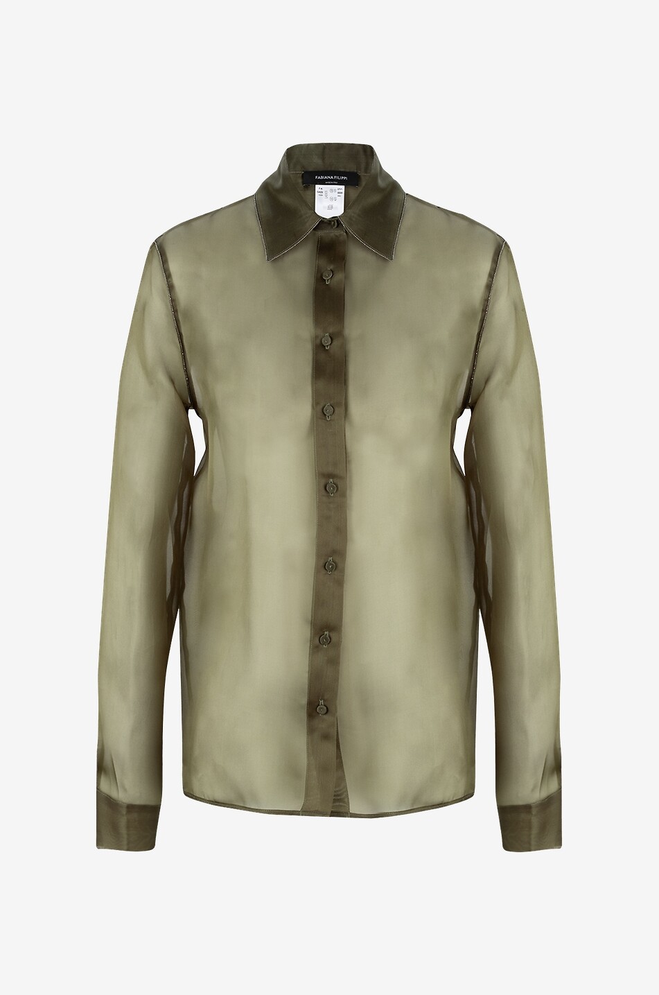 FABIANA FILIPPI Chemise droite en organza de soie à broderies perles Femme KAKI FONCÉ 1