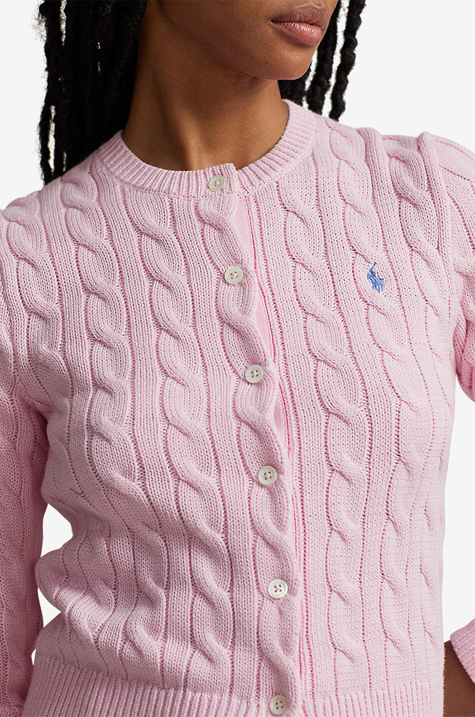 POLO RALPH LAUREN Pony cotton cable-knit round-neck cardigan Women LIGHT PINK 5