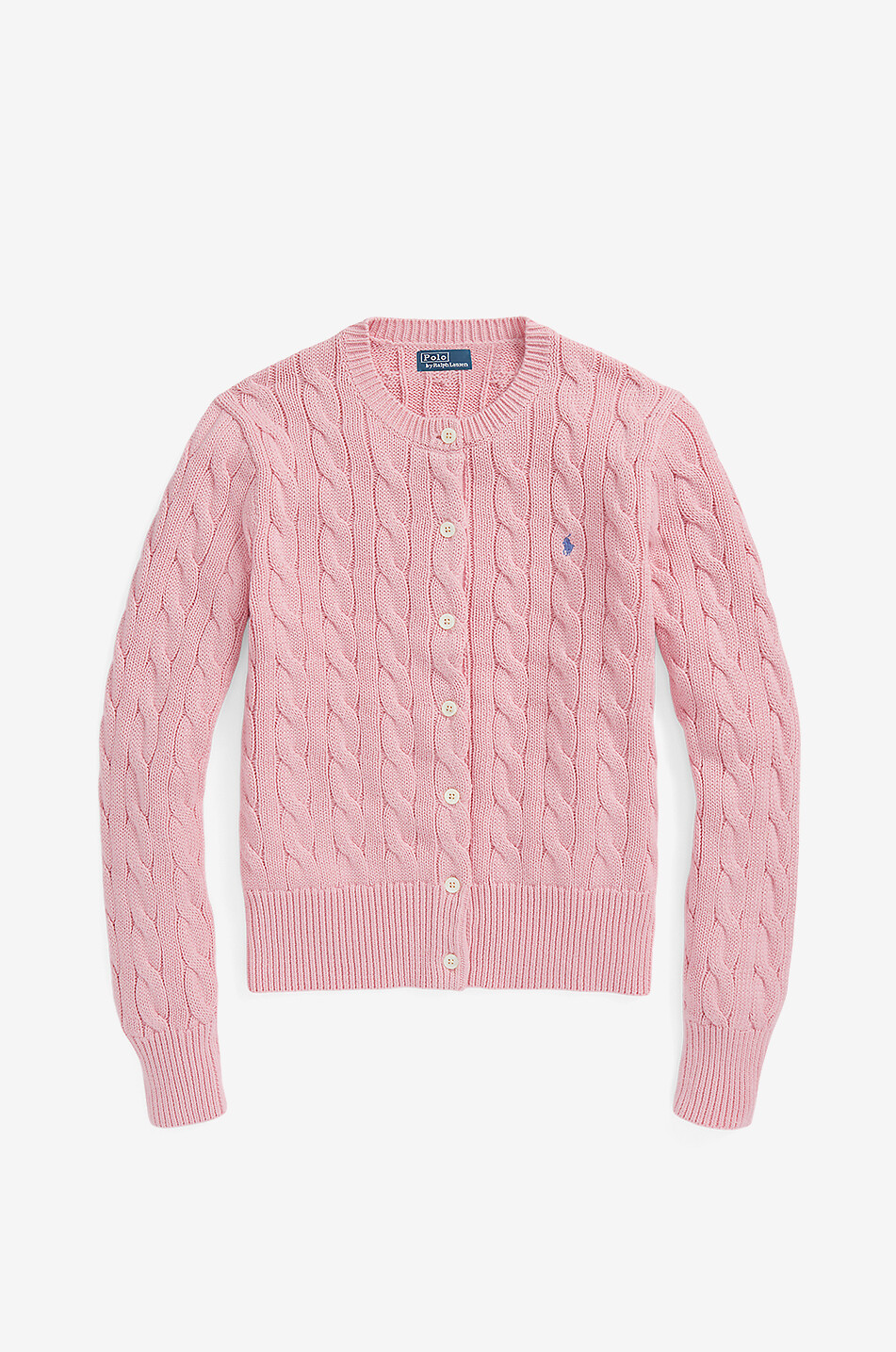 POLO RALPH LAUREN Pony cotton cable-knit round-neck cardigan Women LIGHT PINK 1