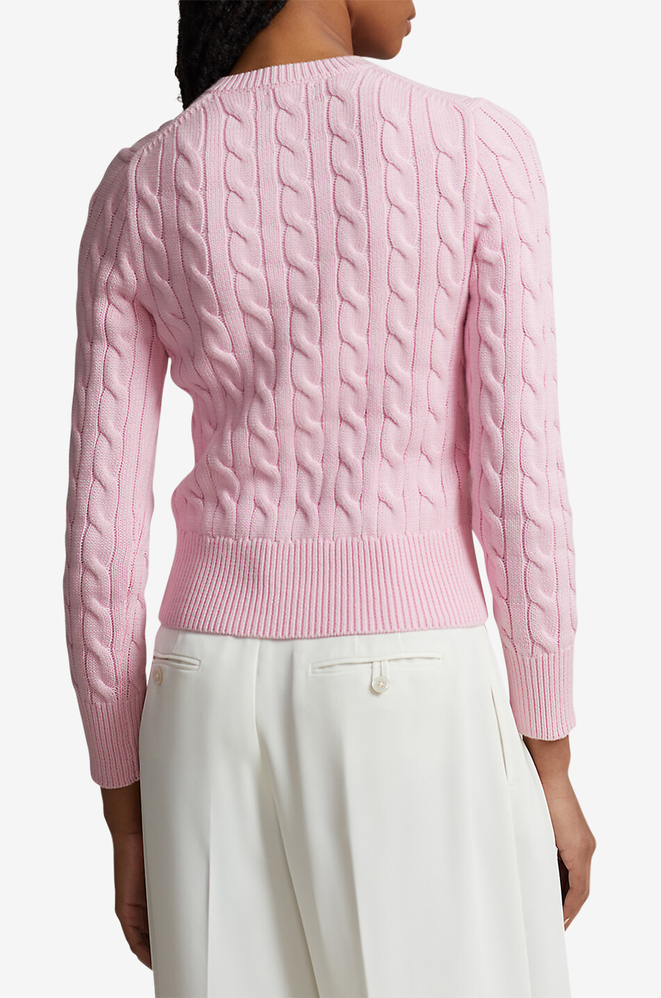 POLO RALPH LAUREN Pony cotton cable-knit round-neck cardigan Women LIGHT PINK 3