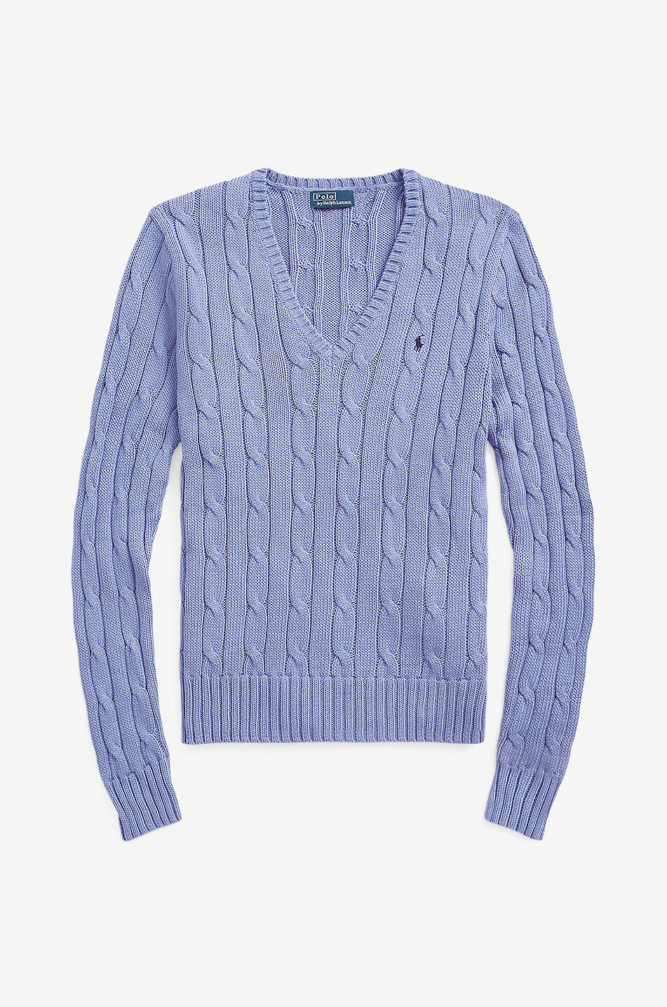 POLO RALPH LAUREN Pony V-neck cable-knit cotton jumper Women LIGHT BLUE 1