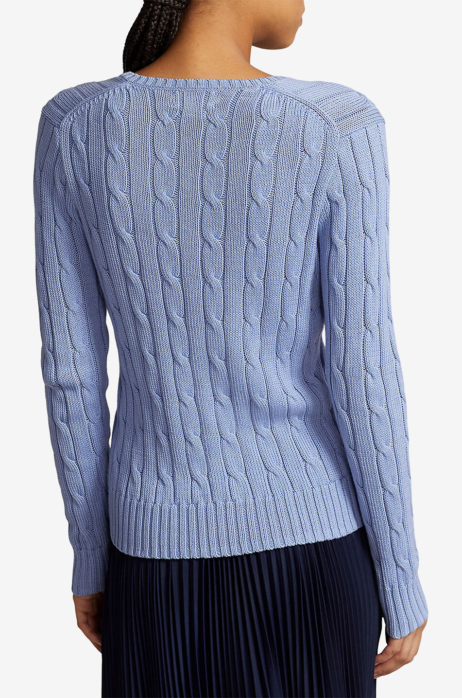 POLO RALPH LAUREN Pony V-neck cable-knit cotton jumper Women LIGHT BLUE 3