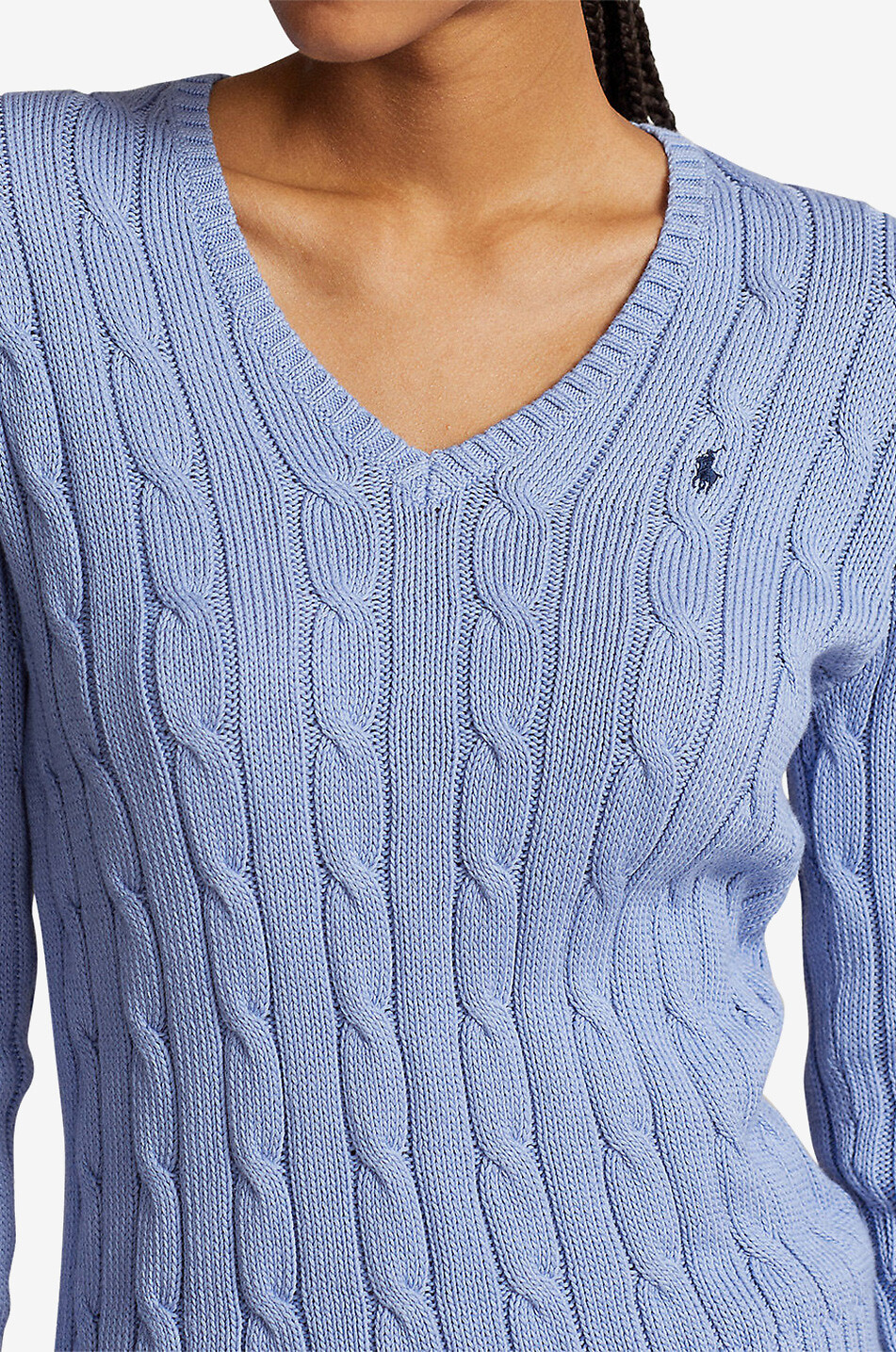 POLO RALPH LAUREN Pony V-neck cable-knit cotton jumper Women LIGHT BLUE 5
