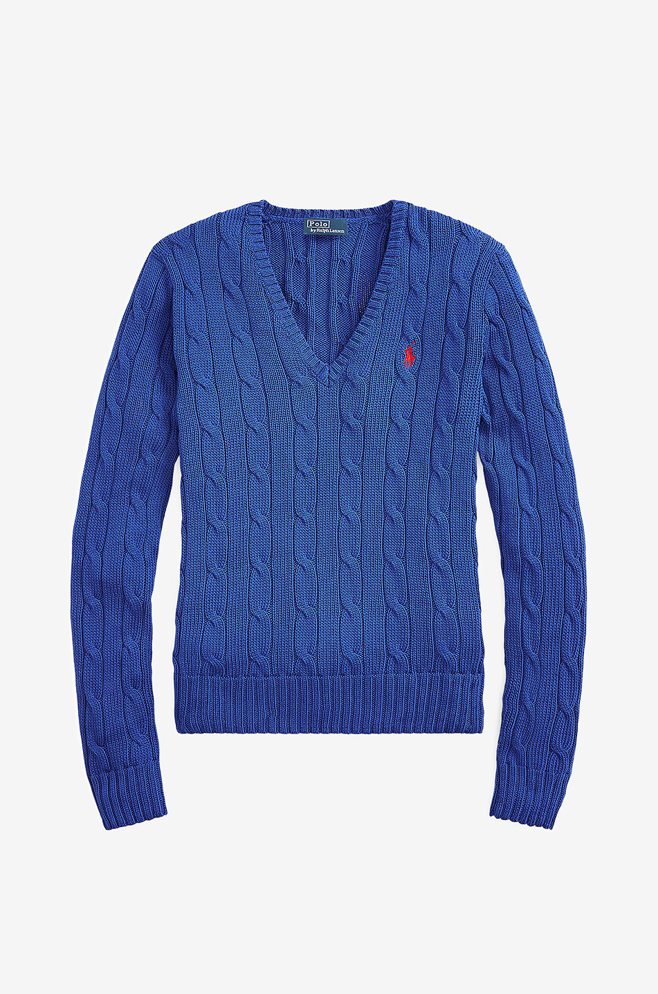 Pony V-neck cable-knit cotton jumper