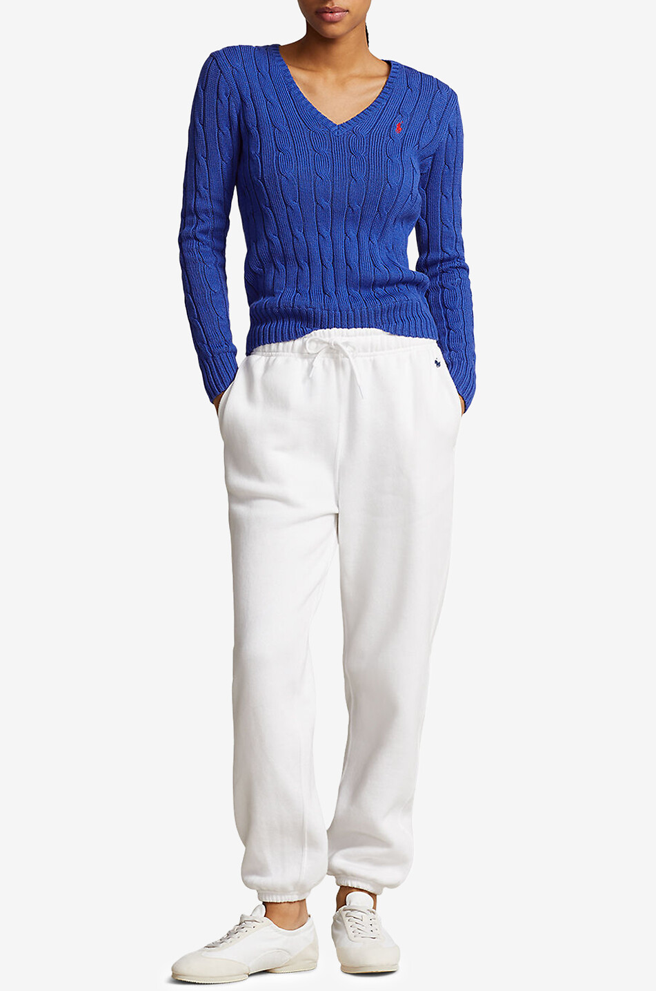 POLO RALPH LAUREN Pull ajusté torsadé à col V en coton Pony Femme BLEU FONCE 4