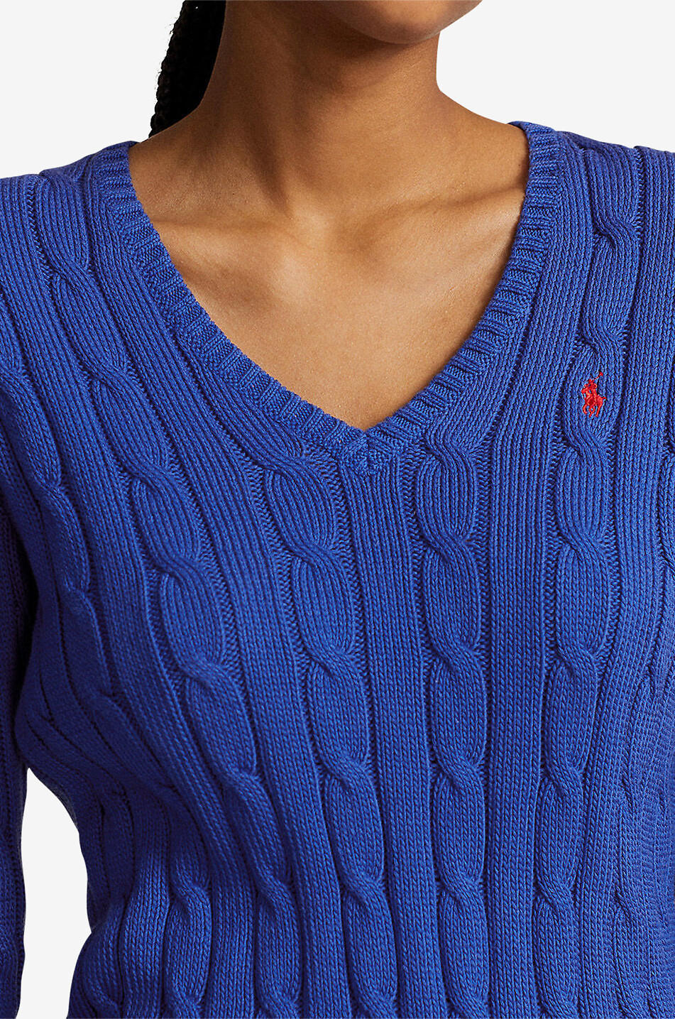 POLO RALPH LAUREN Pull ajusté torsadé à col V en coton Pony Femme BLEU FONCE 5