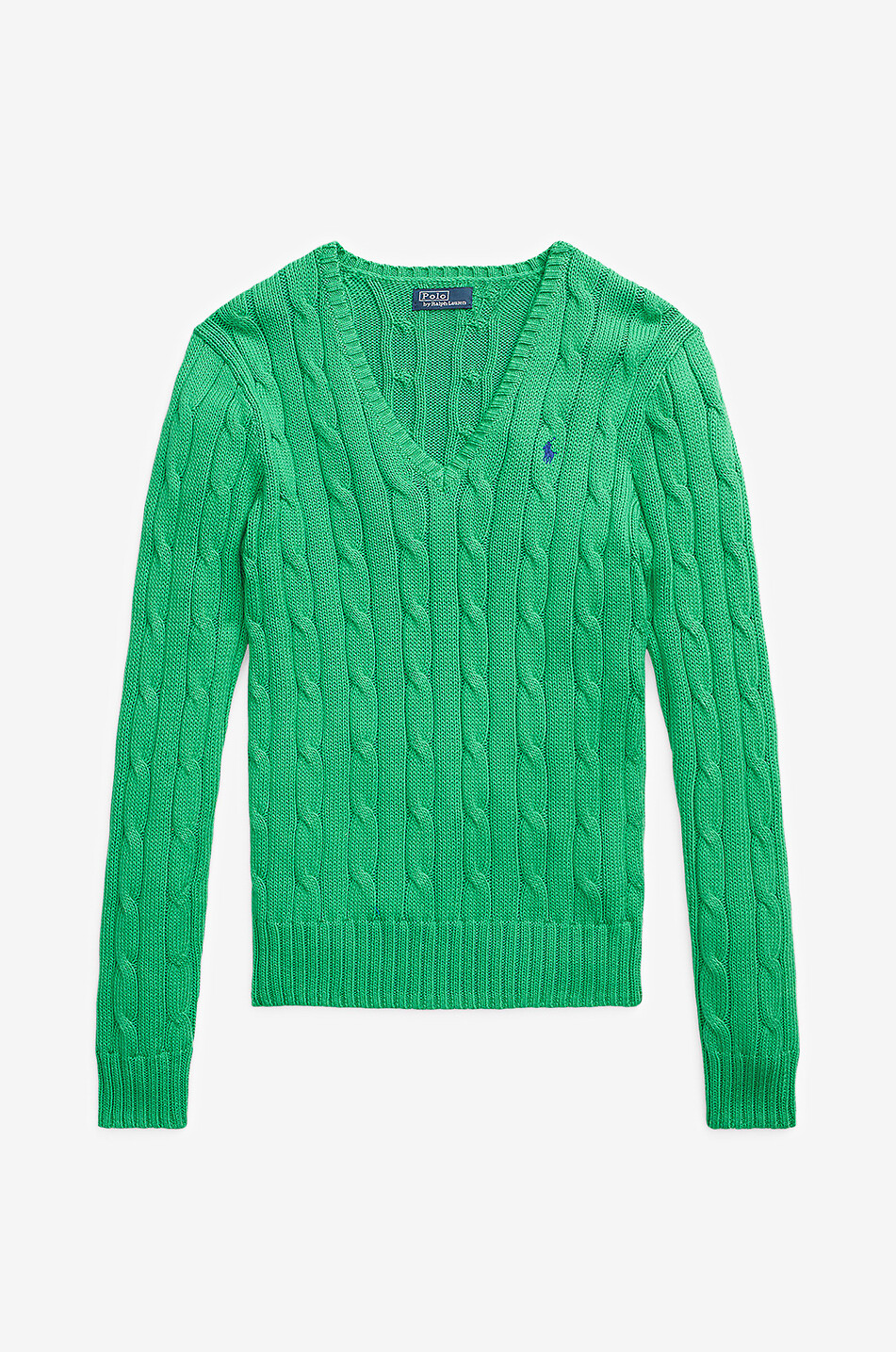 Pony V-neck cable-knit cotton jumper