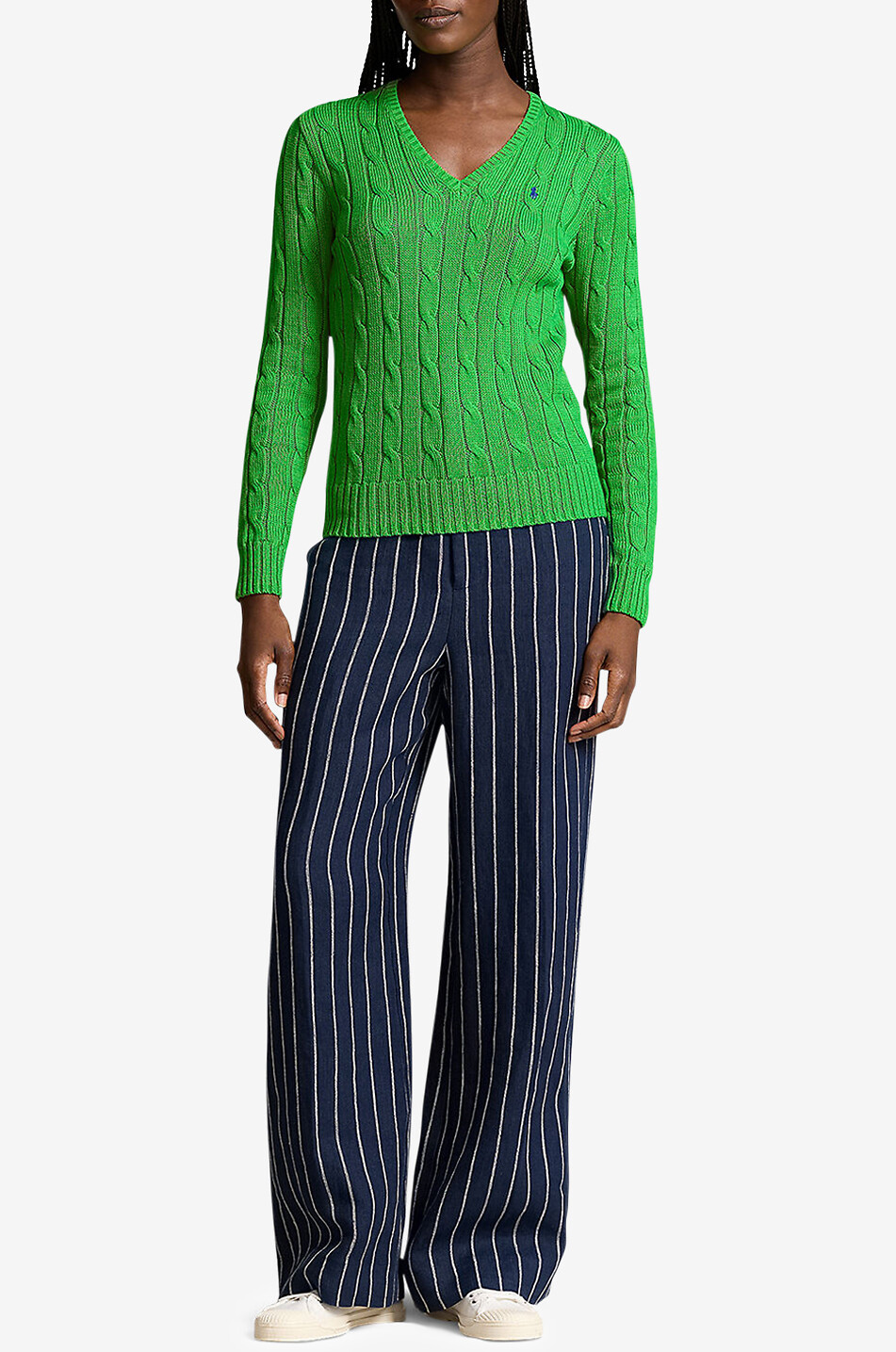 POLO RALPH LAUREN Pony V-neck cable-knit cotton jumper Women GREEN 4