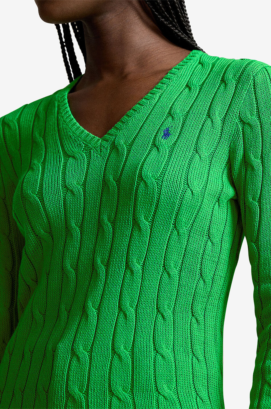 POLO RALPH LAUREN Pony V-neck cable-knit cotton jumper Women GREEN 5