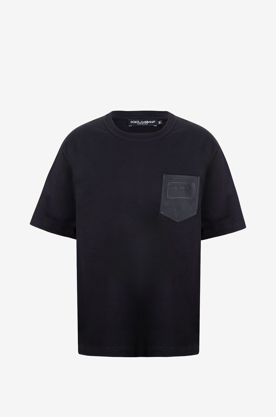 DOLCE & GABBANA Short-sleeved T-shirt with logo embossed leather-effect pocket Men BLACK 1