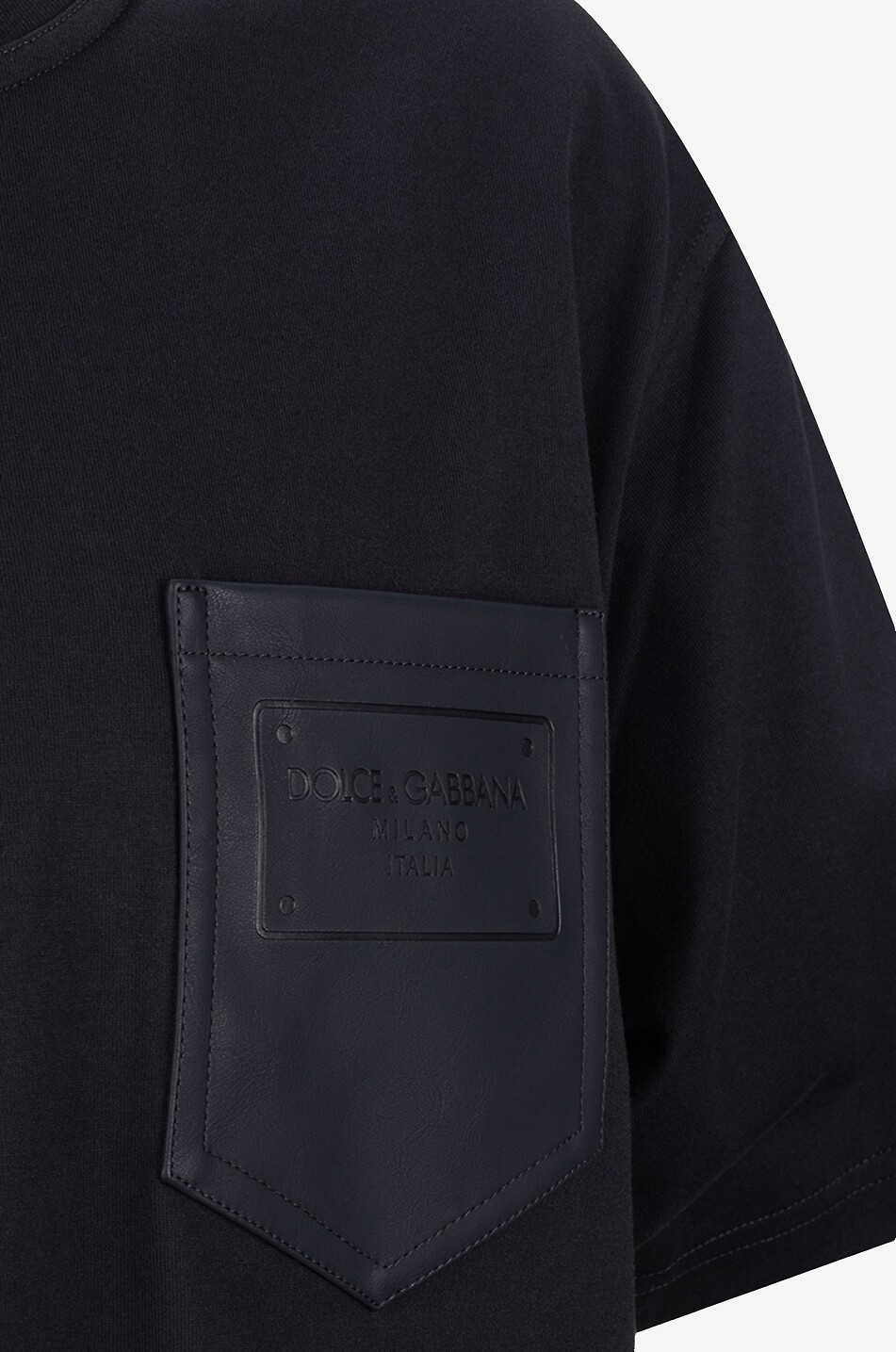 DOLCE & GABBANA Short-sleeved T-shirt with logo embossed leather-effect pocket Men BLACK 3