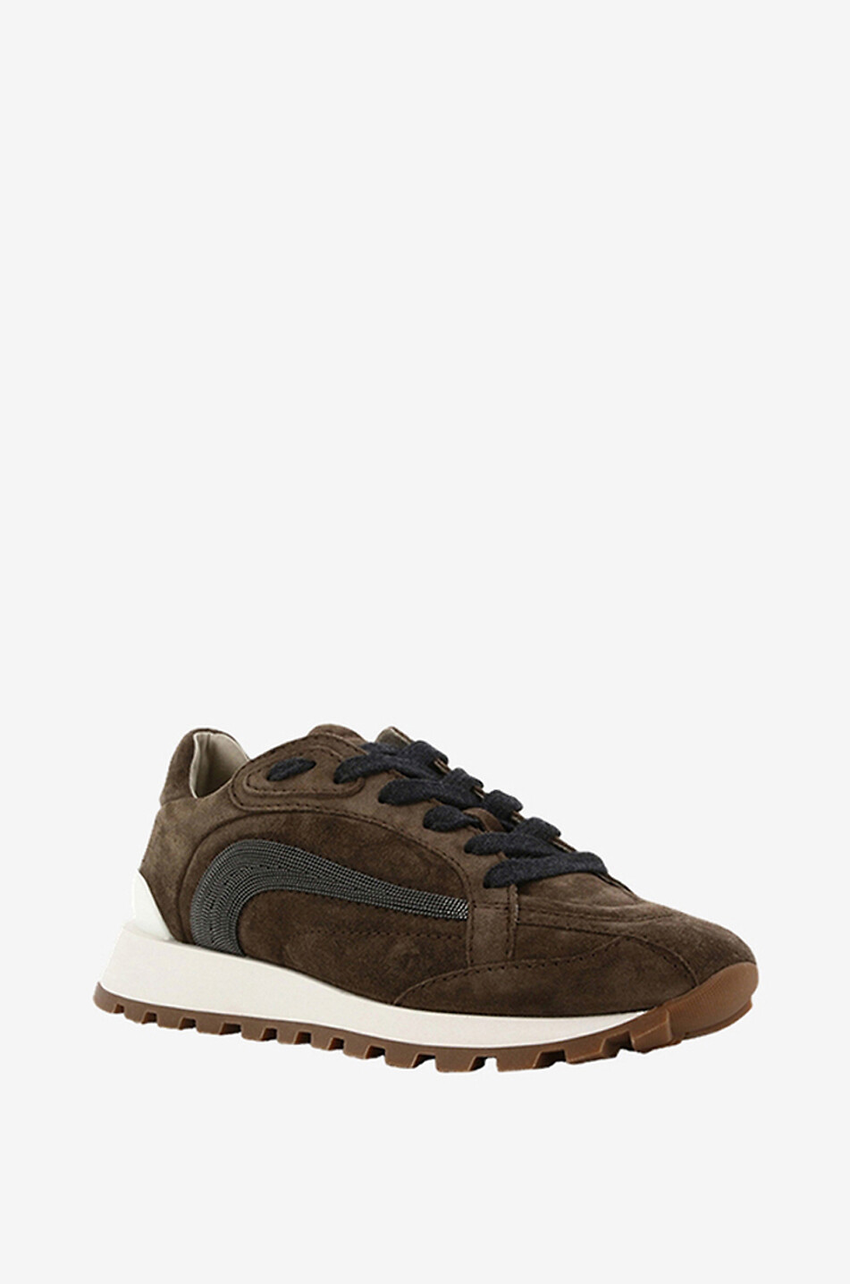 BRUNELLO CUCINELLI Niedrige Wildleder-Schnürsneakers mit Monile-Stickerei Damen BRAUN 1