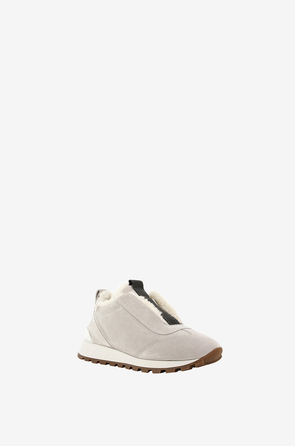 BRUNELLO CUCINELLI Monile adorned suede slip-on sneakers with shearling lining Women WHITE 1